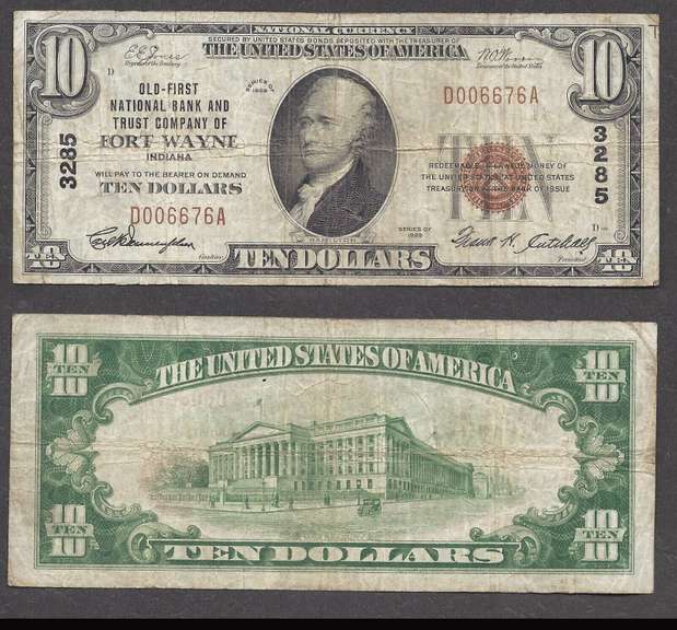 $10 1929-1 NBN=OLD-FIRST NATIONAL BANK AND TRUST CO. OF FT. WAYNE IN CH 3285