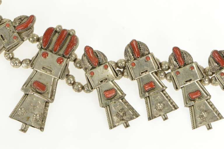 Sterling Silver Fatoya Yazzie Navajo Kachina Squash Blossom Necklace