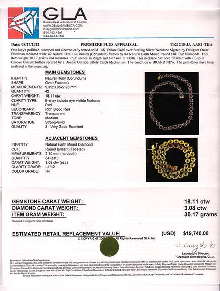 Glamorous 18.11CTW Oval Cut Ruby & 3.08CTW Diamond Necklace, Designed by Oscar Friedman