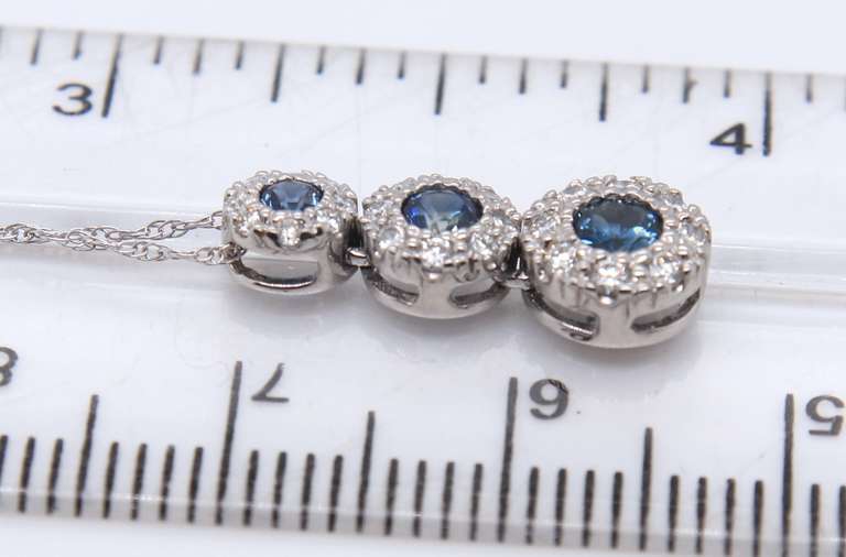 Favorite White Gold 3 Stone Sapphire and Diamond Pendant on Chain
