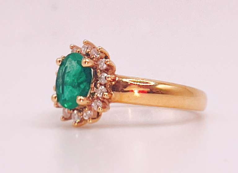 18kt Solid Yellow Gold, Emerald, & Diamond Ring