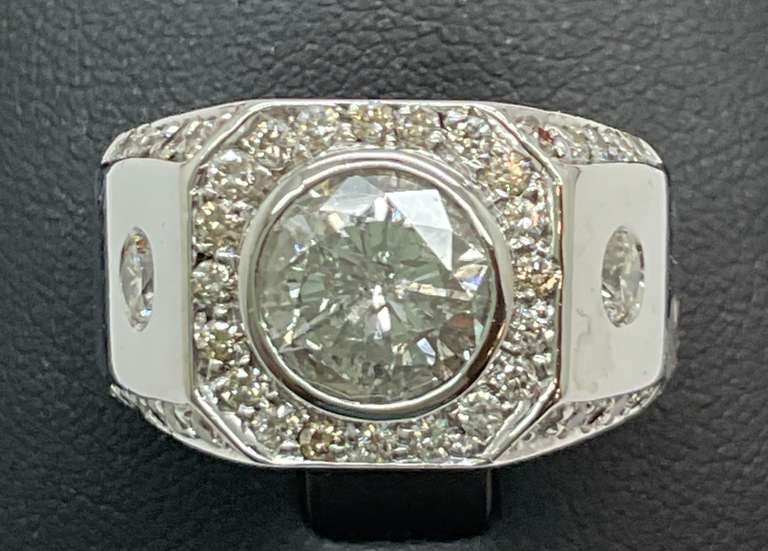 CERTIFIED MENS 14K WHITE GOLD AND DIAMOND RING