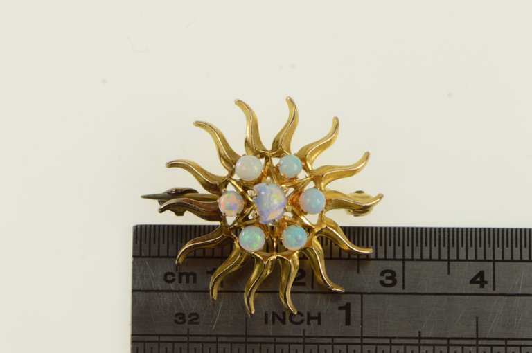 14K Yellow Gold Victorian Opal Ornate Sun Flower Vintage Pin/Brooch