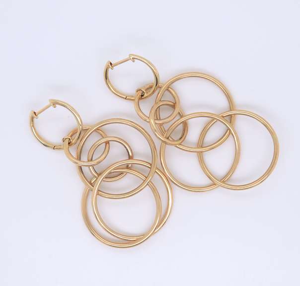 Charming Yellow Gold Multi Circle Huggie Dangle Earrings