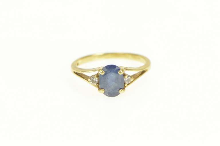 14K Yellow Gold Natural Sapphire Diamond Accent Engagement Ring