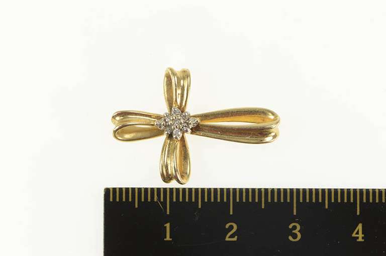 10K Yellow Gold Diamond Cluster Cross Loop Christian Symbol Pendant