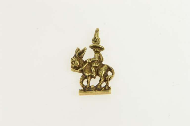 14K Yellow Gold Curacao Caribbean Island Souvenir Donkey Charm/Pendant