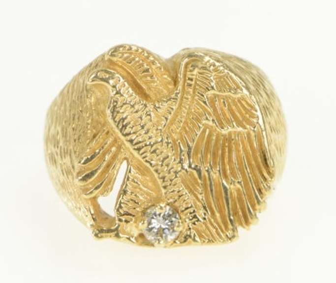 14K Yellow Gold 0.21 Ct Diamond Soaring Eagle Patriotic Ring