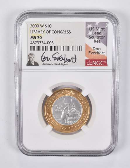 MS70 2000-W $10 Library Of Congress Bimetallic Commem. Everhart NGC