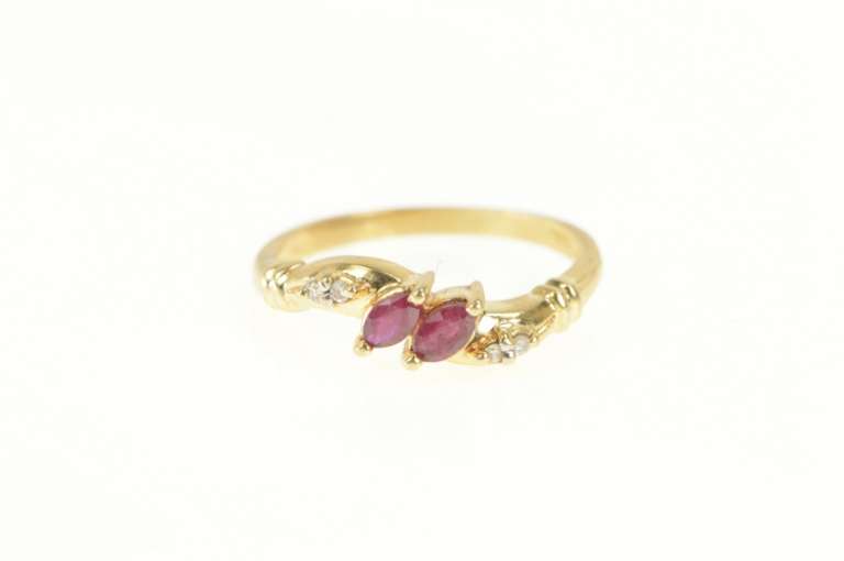 14K Yellow Gold Marquise Ruby Diamond Accent Bypass Ring