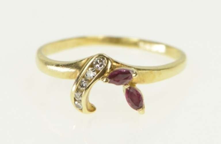 14K Yellow Gold Marquise Natural Ruby Diamond Accent Ring