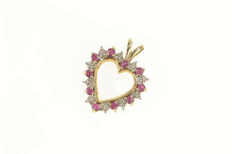 10K Yellow Gold Ruby Diamond Classic Heart Love Symbol Pendant