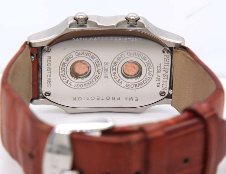 Philllip Stein Teslar Dual Time Zone Brown Leather Strap Watch