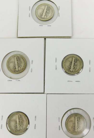 5 Silver Mercury Dimes