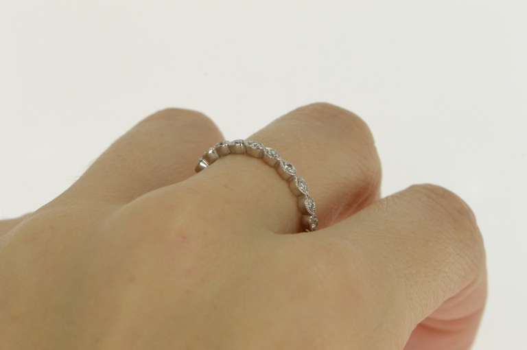14K White Gold Ornate Scalloped Diamond Wedding Band Ring