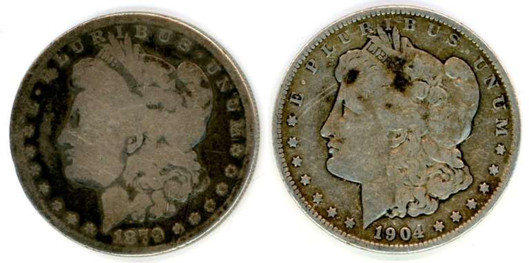 1879 & 1904 Morgan Silver Dollars