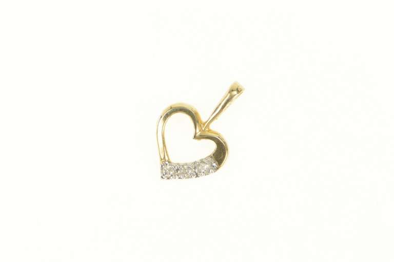 14K Yellow Gold Diamond Inset Heart Love Symbol Classic Pendant