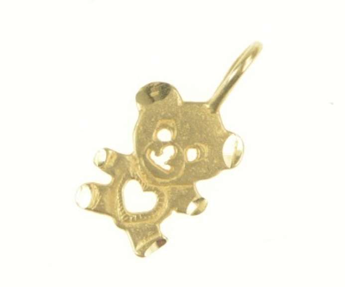 14K Yellow Gold Heart Cut Out Teddy Bear Animal Love Charm/Pendant