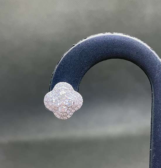 1.20 CARATS T.W. CLUSTER 4 LEAF CLOVER STUD EARRINGS IN 14K WHITE GOLD | SCREWBACKS