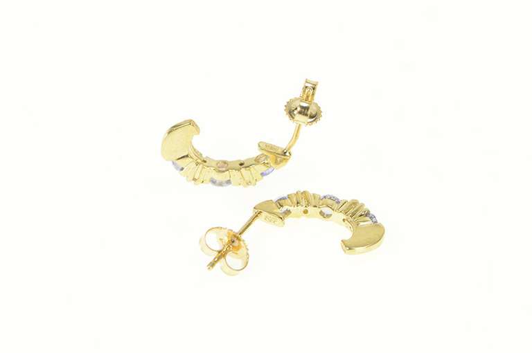 14K Yellow Gold Tanzanite Diamond Semi Hoop Curved Bar Earrings