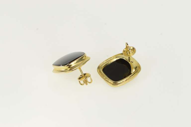 10K Yellow Gold Squared Black Onyx Inlay Statement Stud Earrings