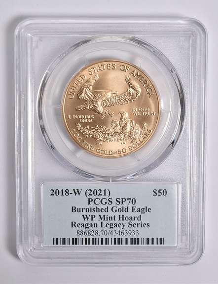 SP70 2018-W (2021) $50 Gold Eagle 1oz Mint Hoard Reagan Ser. Sign PCGS