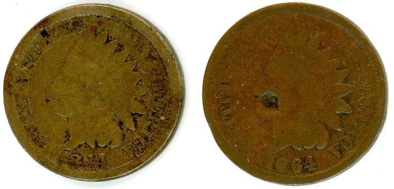 2 Different Type of 1864 Indian Head Cent