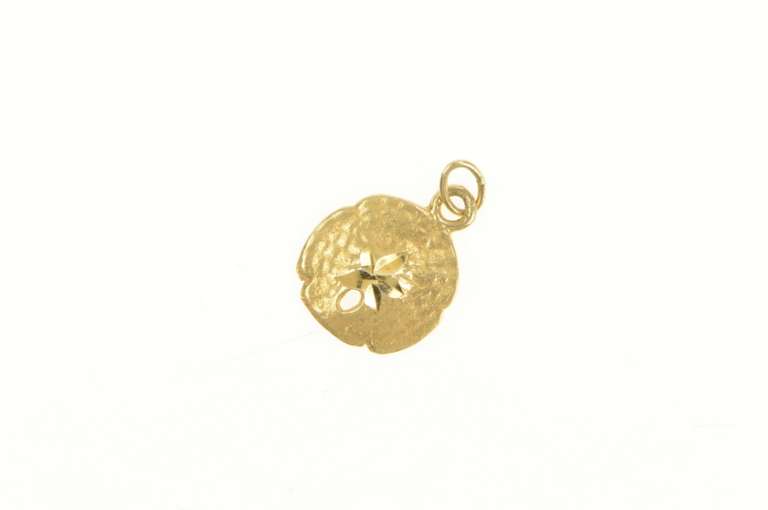 14K Yellow Gold Diamond Cut Sand Dollar Sea Shell Charm/Pendant