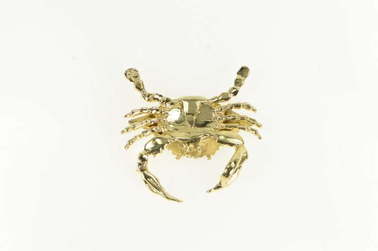 14K Yellow Gold 3D Crab Crustacean Cancer Astrology Zodiac Pendant