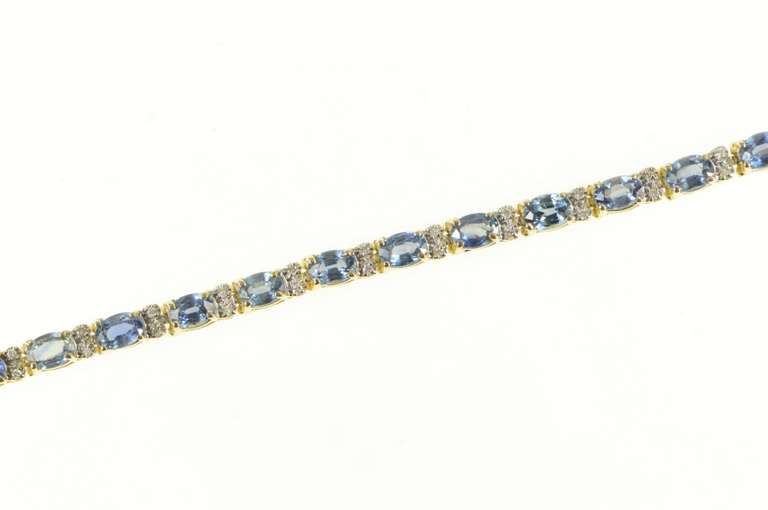 14K Yellow Gold 11.38 Ctw Cornflower Sapphire Diamond Tennis Bracelet