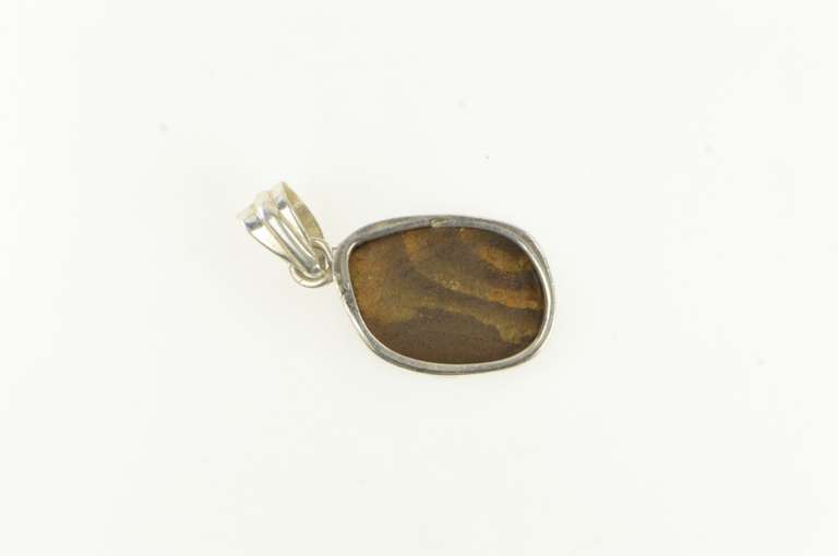 Sterling Silver Oval Natural Opal Inset Bezel Southwestern Pendant