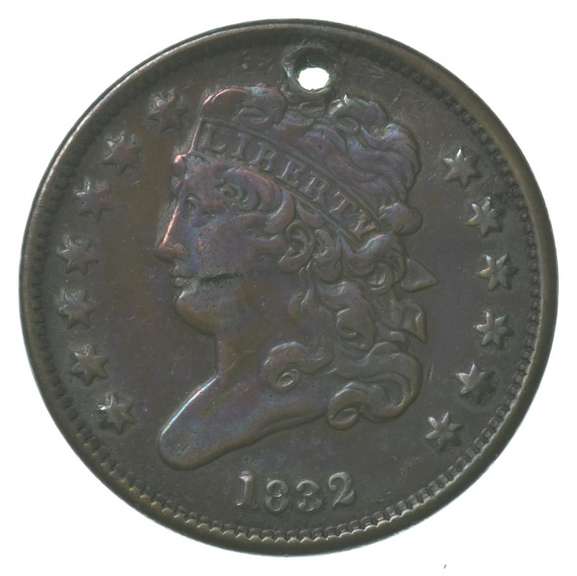 1832 Classic Head Half Cent Holed Toned