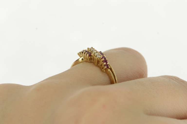 14K Yellow Gold Natural Ruby Diamond Bypass Vintage Band Ring