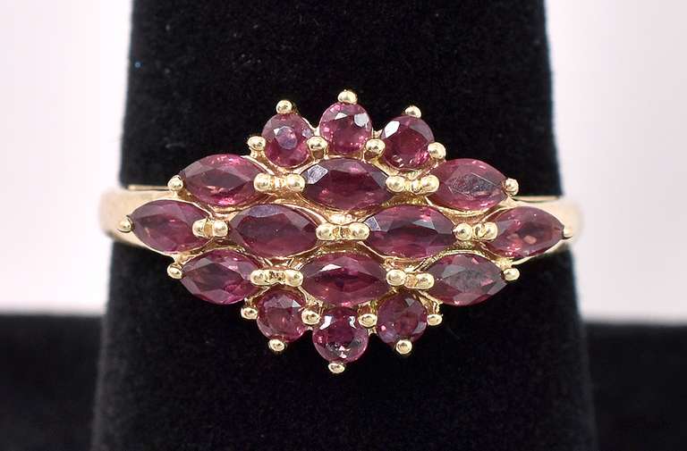 Foxy Cluster Ruby Ring In 14K Yellow Gold