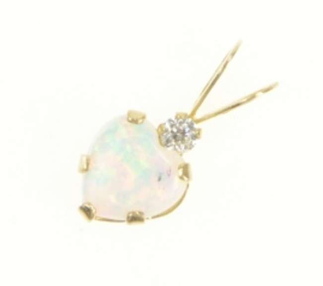 10K Yellow Gold Heart Syn. Opal CZ Accent Love Symbol Pendant