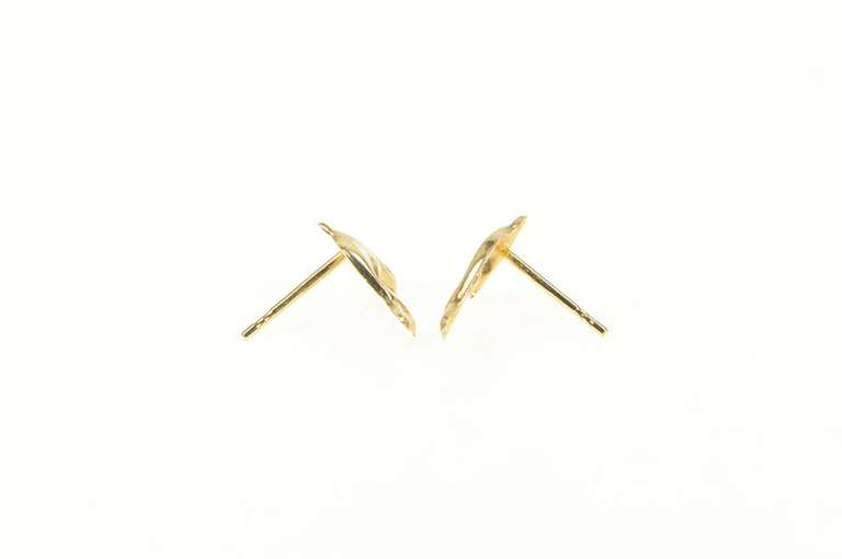 14K Yellow Gold High Relief Dolphin Ocean Animal Stud Earrings