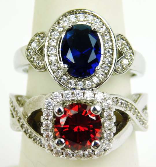 2 Sterling Silver Gemstone Halo Rings