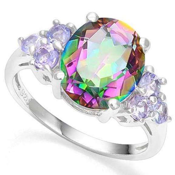 3.07 CT MYSTIC GEMSTONE & 2/3 CT TANZANITE SILVER COCKTAIL RING