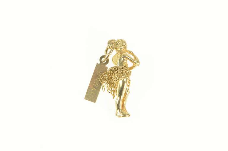 14K Yellow Gold 3D Articulated Hula Dancer Skirt Hawaii Charm/Pendant