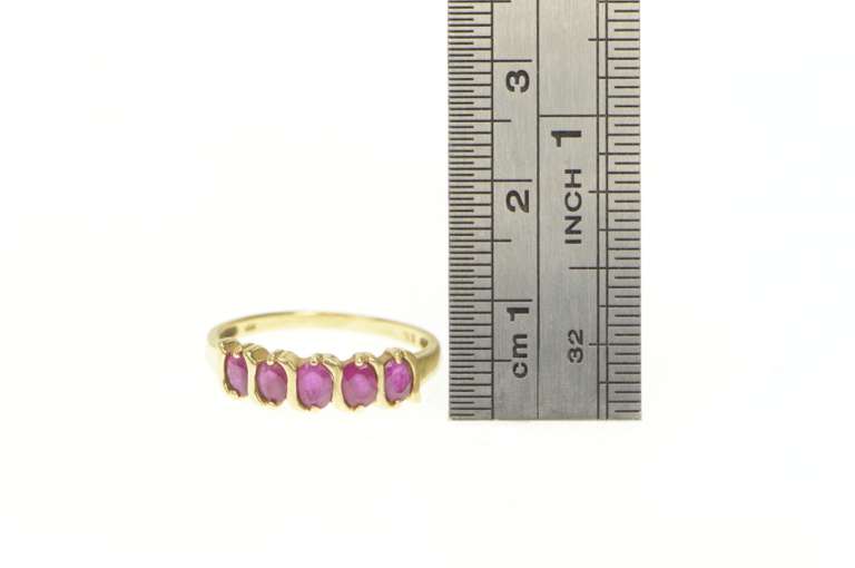 14K Yellow Gold Five Stone Oval Natural Ruby Band Ring