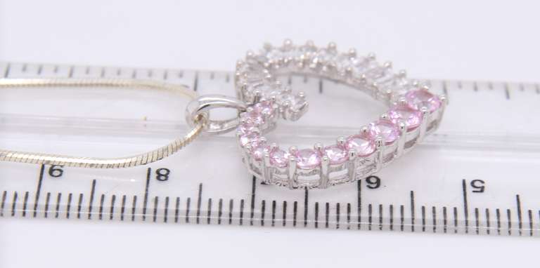 Vintage 925 Sterling Silver Cubic Zirconia Heart Shaped Pendant on Chain