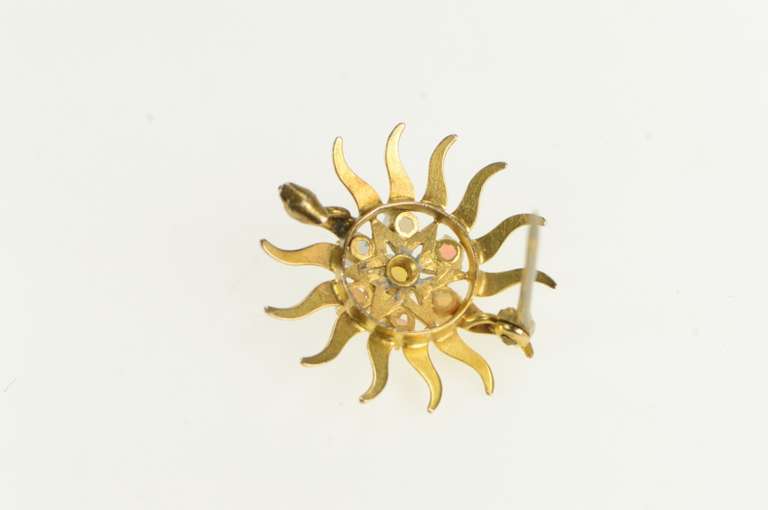 14K Yellow Gold Victorian Opal Ornate Sun Flower Vintage Pin/Brooch