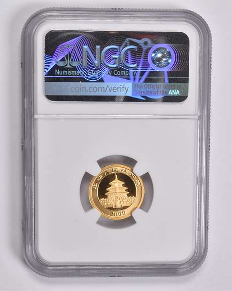 MS69 2000 China 10 Yuan 1/10 Oz. .999 Fine Gold Panda Frosted Ring NGC