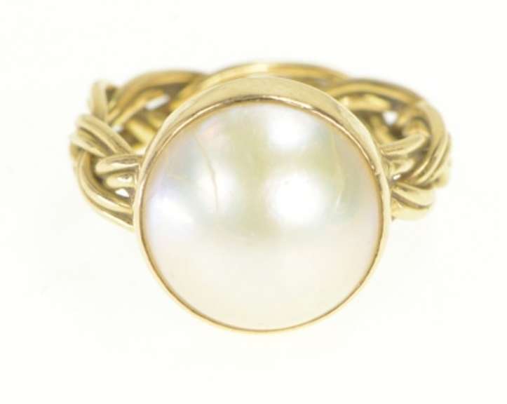 14K Yellow Gold Mabe Pearl 12.8mm Braid Woven Band Ring