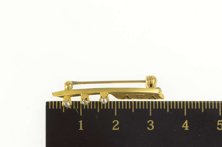 10K Yellow Gold Alpha Xi Delta Seed Pearl Diamond Bar Pin/Brooch