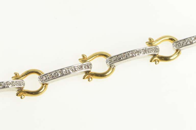 14K Yellow Gold Two Tone Bar Greek Omega Link CZ Tennis Bracelet