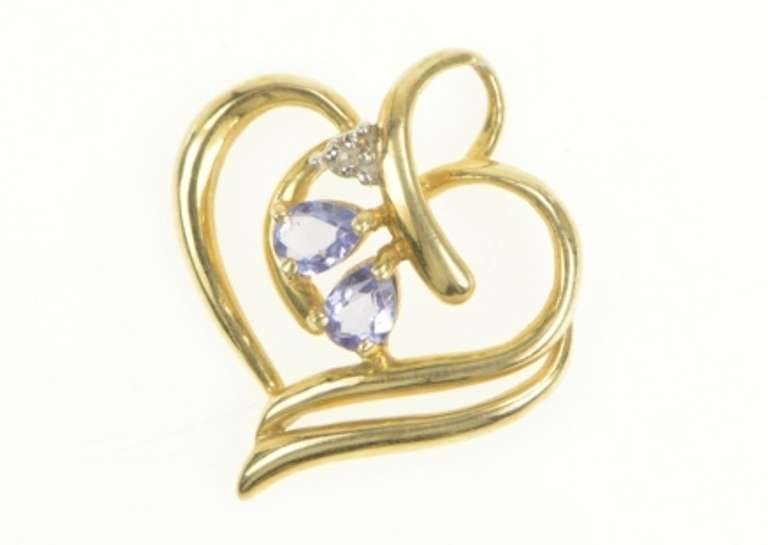 10K Yellow Gold Heart Tanzanite Diamond Inset Love Symbol Pendant