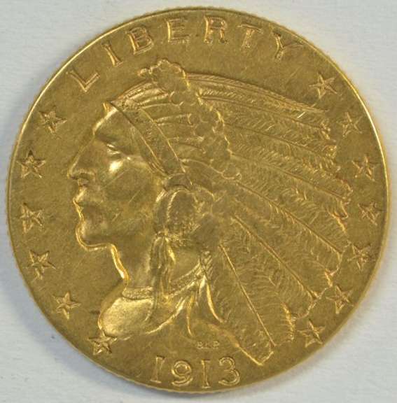Splendid original 1913 US $2.50 Indian Gold Piece. Nice