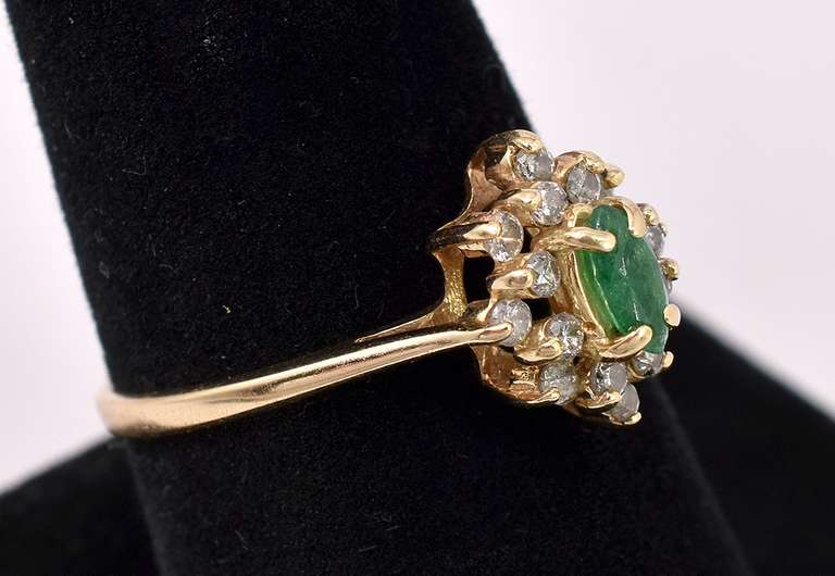 Lovely Emerald Ring with Diamonds In 14K Yellow Gold