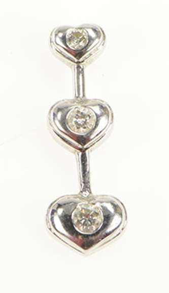 14K White Gold Diamond Tiered Heart Love Symbol Bar Pendant